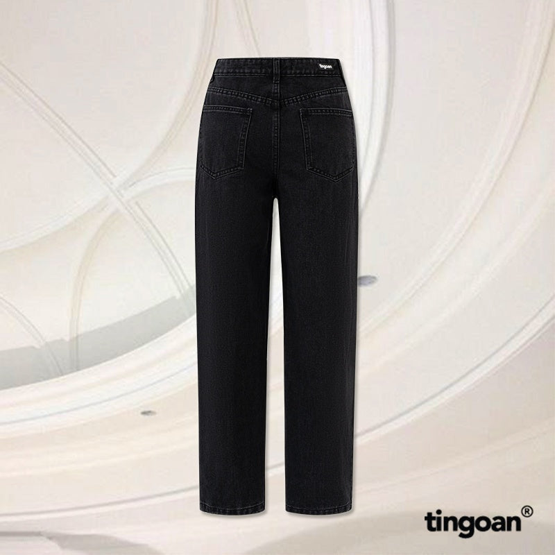 TINGOAN® - Quần bò ống suông đen LIQUID LOVE JEANS/BL