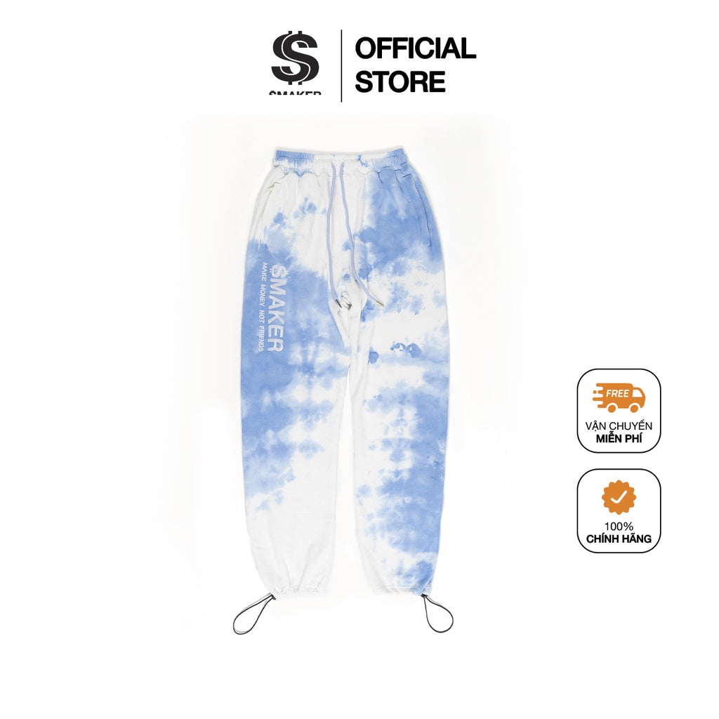 [SMAKER] Unisex sports pants with elastic waist, cotton colors, Local Brand - "CLOUD" TIE DYE SWEAT PANTS IN BLUE