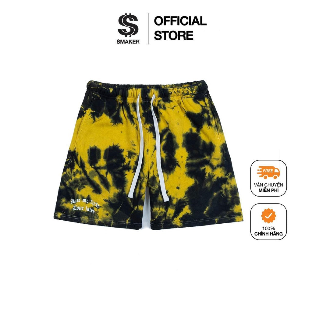 [SMAKER] Men's shorts, comfortable and cool stretch cotton men's shorts - LOVE LATER TIE DYE SHORT IN YELLOW