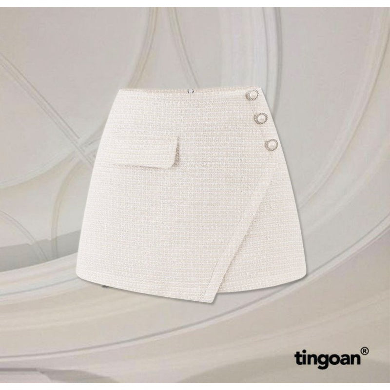 TINGOAN® - CANDY FLOSS SKIRT/WH white flared tweed skirt (with underpants)