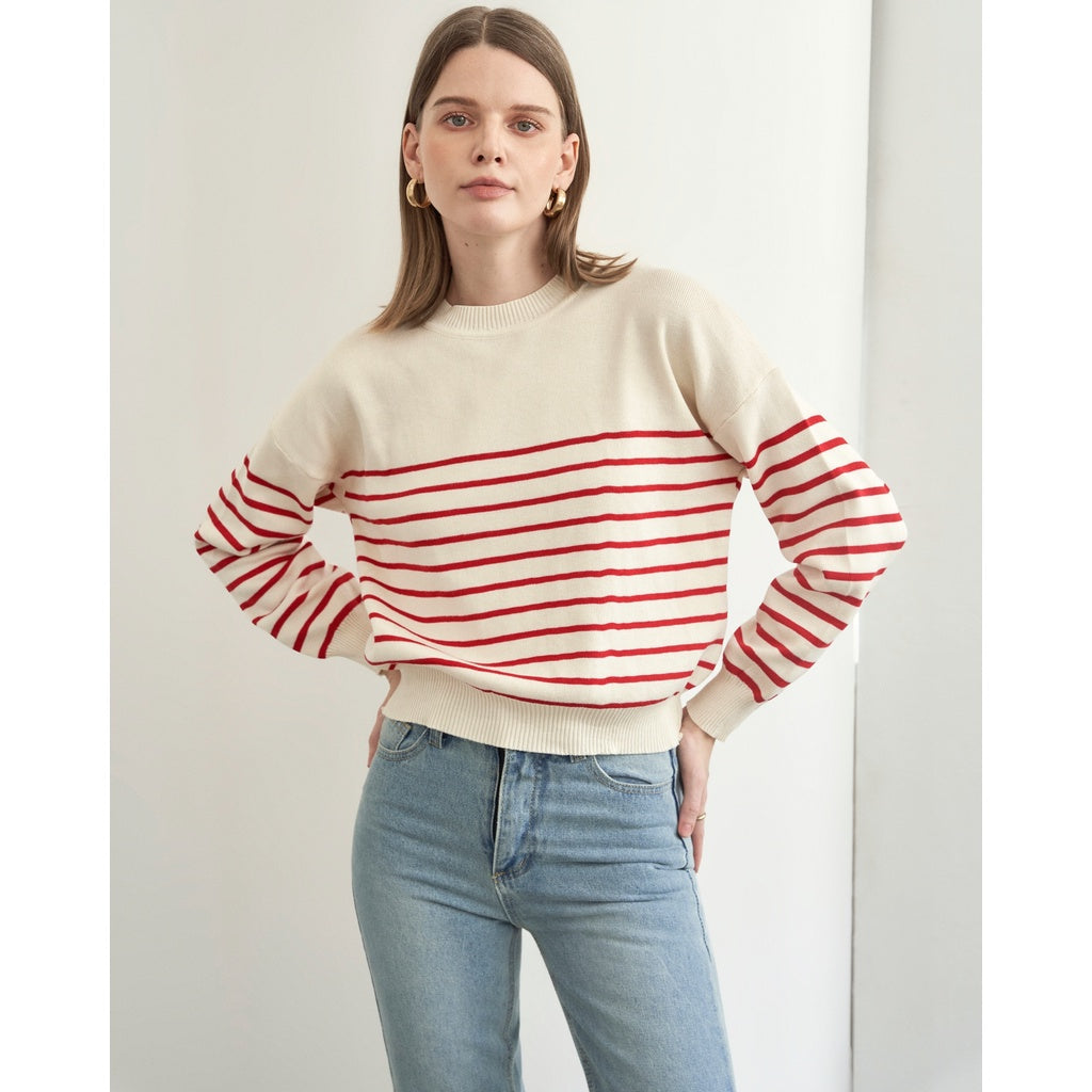 Marianne Red Horizontal Striped Long Sleeve Sweater | 3599 | Lana Official