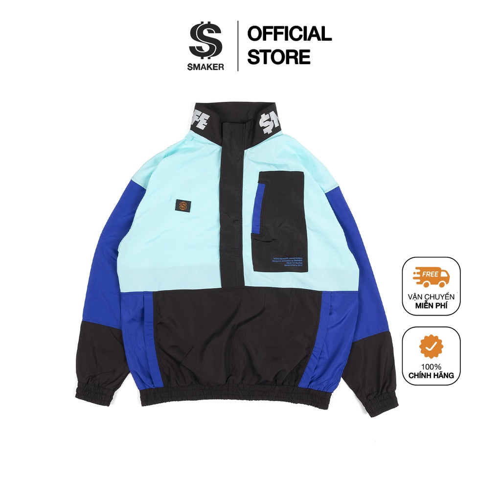 [SMAKER] Unisex Jacket, loose form, high quality nylon - "$MAKER 4 LIFE" JACKET IN BLACK/MINT