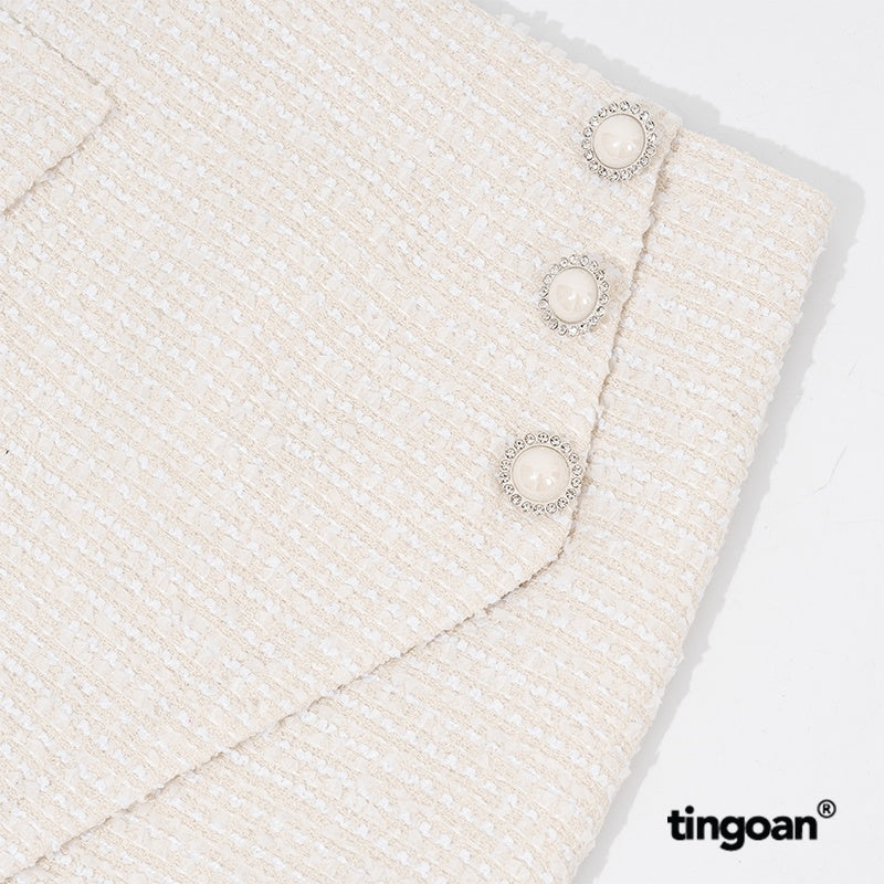 TINGOAN® - CANDY FLOSS SKIRT/WH white flared tweed skirt (with underpants)