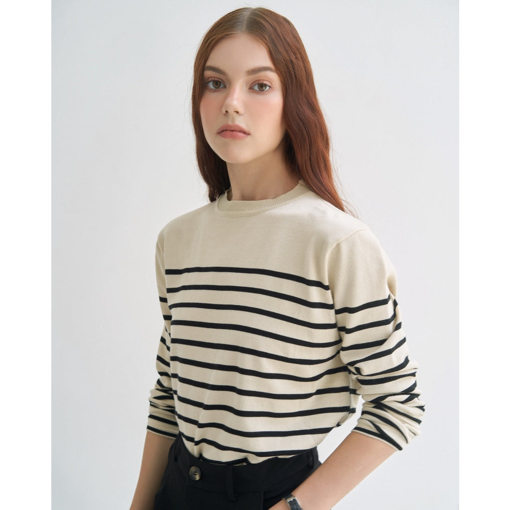 Lamé Long Sleeve Horizontal Striped Knitted Sweater | 3391 | Lana Official