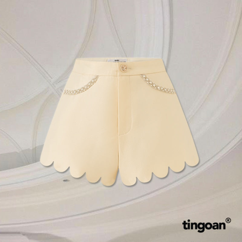 TINGOAN® - High-waisted tafta shorts with yellow floral trim LOVE LINER SHORTS/YL