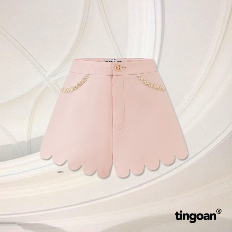 TINGOAN® - LOVE LINER SHORTS/PK rose-trimmed tafta high-waisted shorts