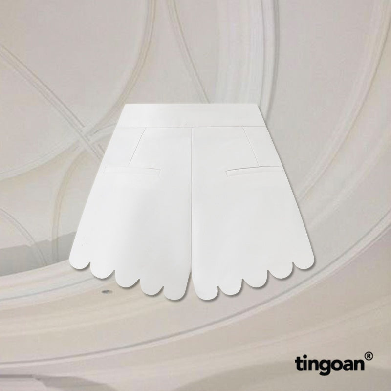 TINGOAN® - Quần shorts cạp cao tafta lượn viền hoa trắng LOVE LINER SHORTS/WH