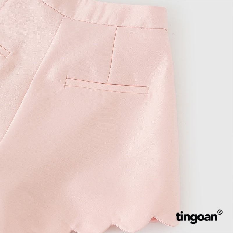 TINGOAN® - LOVE LINER SHORTS/PK rose-trimmed tafta high-waisted shorts