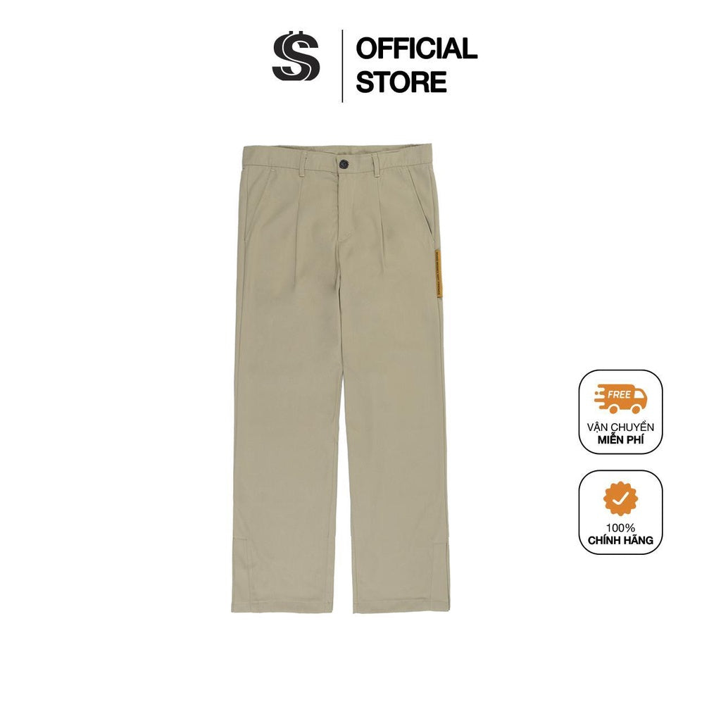 [SMAKER] Men's trousers, high quality cream beige trousers, genuine local brand - SPLIT HEM TROUSERS IN TAN