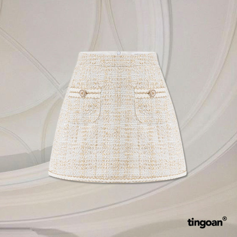 TINGOAN® - Chân váy tweed lấp lánh cạp cao form A trắng SHADES OF LOVE SKIRT/WH