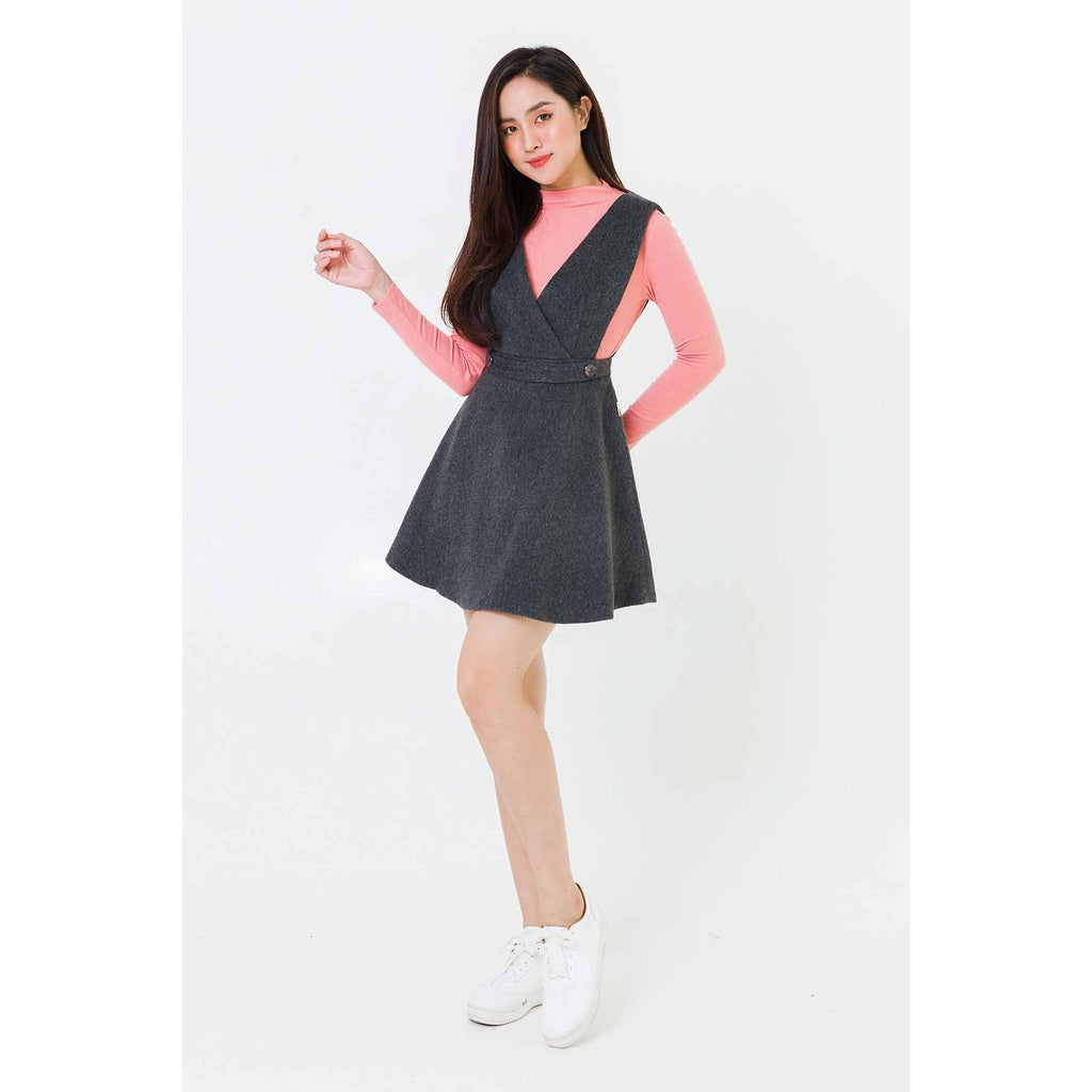 Fish-waist pinafore dress - Youthful V-neck flared pinafore dress - V63O20T016