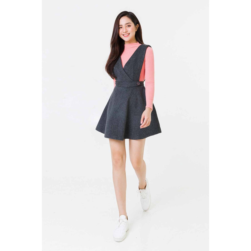 Fish-waist pinafore dress - Youthful V-neck flared pinafore dress - V63O20T016