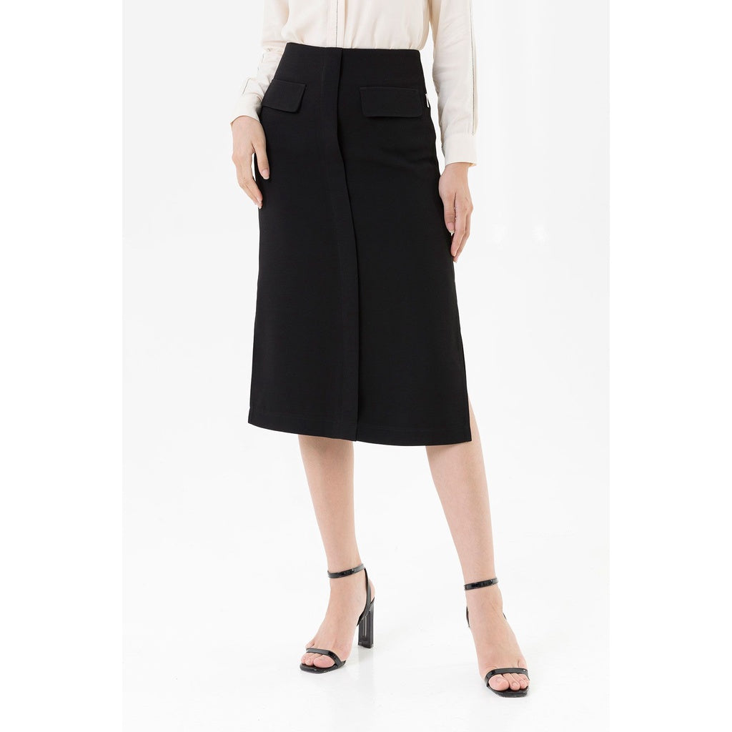 Knee-length midi skirt with 2 pockets - V62T19Q004