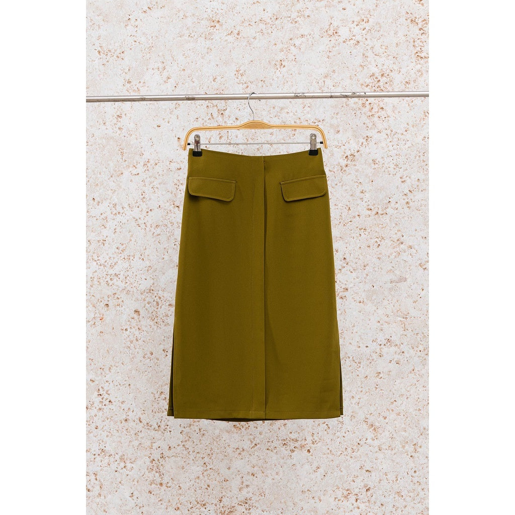 Knee-length midi skirt with 2 pockets - V62T19Q004