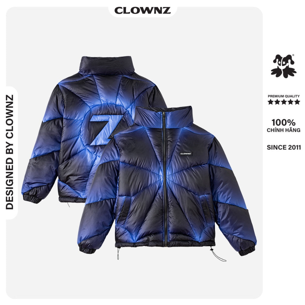 Clownz Blue Z Puffer Jacket, boxy cropped puffer jacket, unisex cotton lining, loose form