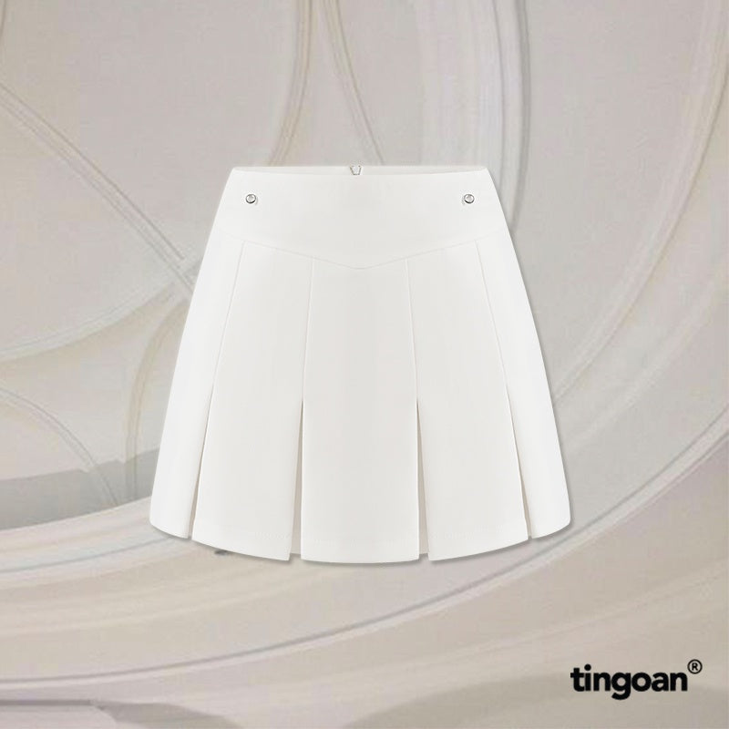 TINGOAN® - Chân váy trắng cạp thường vạt xếp ly SAD MOOD SKIRT/WH