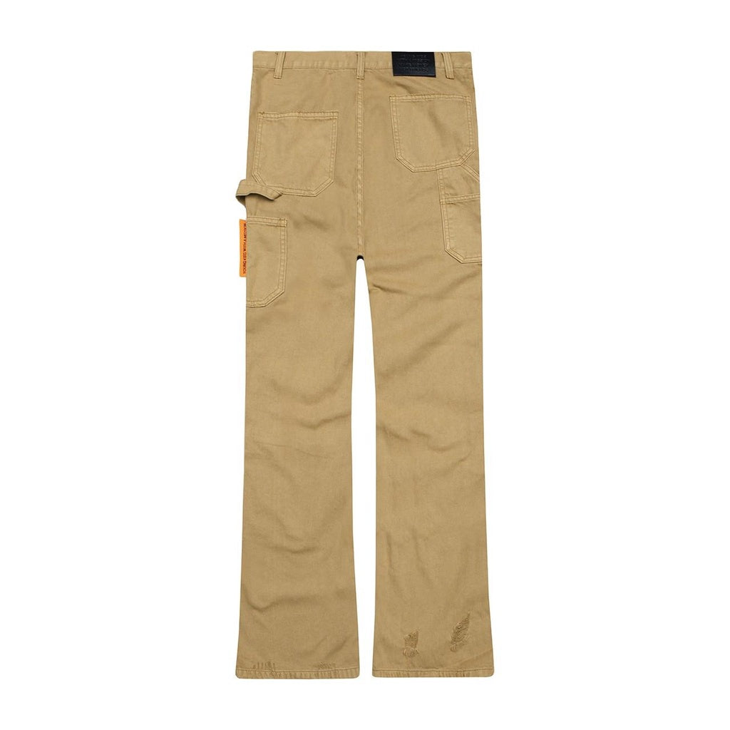 $MAKER x SWE CARGO FLARE PANTS IN BROWN - Beige brown cargo jeans, slim fit