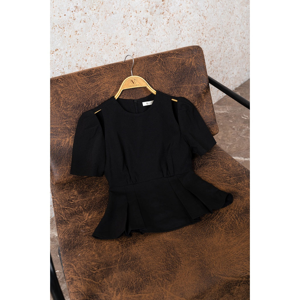 Women's shirt - puff sleeve shirt with waist detail - V61B22Q058