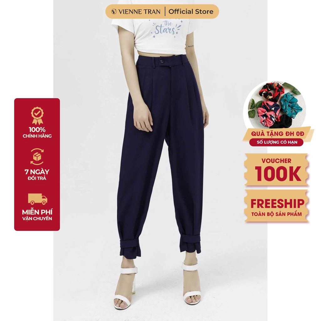 Women's baggy pants with hem - Baggy pants for school and office VIENNE TRAN V64K21Q007