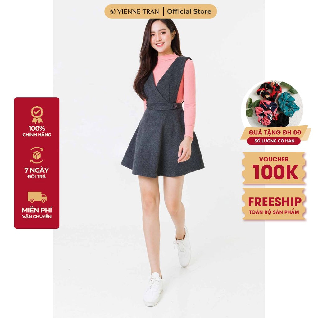 Fish-waist pinafore dress - Youthful V-neck flared pinafore dress - V63O20T016