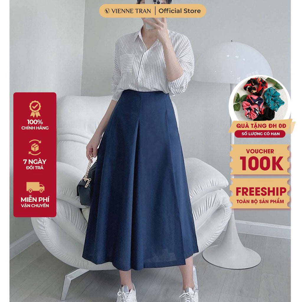 Women's wide leg faux skirt pants - Elegant office style wide leg faux skirt pants VIENNE TRAN V64W21Q020