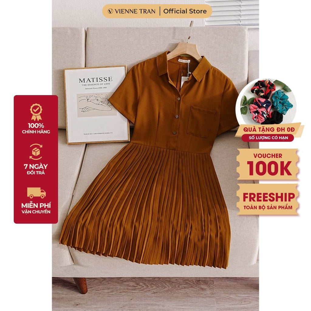 Women's A-shaped antique German pleated dress - Long pleated skirt for street wear, office wear VIENNE TRAN V63R21H008