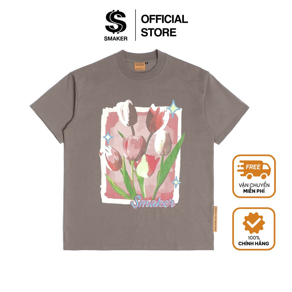 [SMAKER] 100% cotton flower T-shirt FLOWERS 4 U TEE IN BROWN
