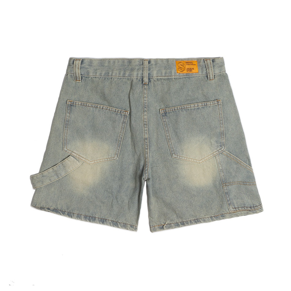 [SMAKER] Embossed logo jean shorts with hologram pattern - EMBOSSED LOGOS SHORT JEANS