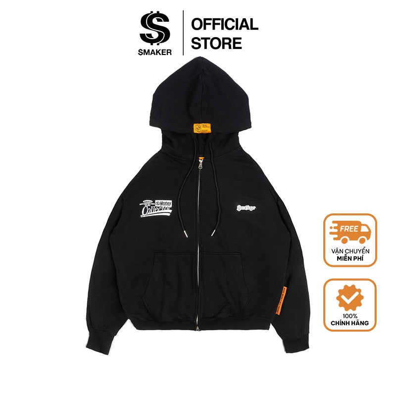 [SMAKER] Áo khoác zip 100% cotton có nón màu đen - MONEY COLLECTOR HOODIE ZIPPER IN BLACK