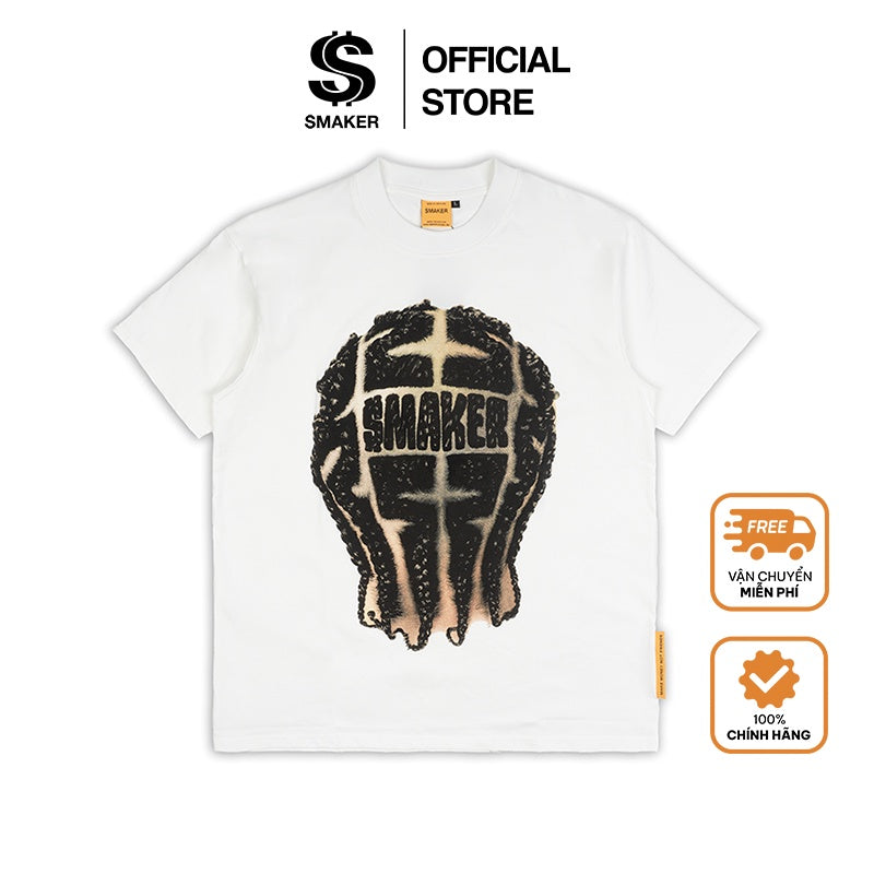 [SMAKER] 100% cotton hairstyle T-shirt - CORNROW TEE LOGO IN WHITE