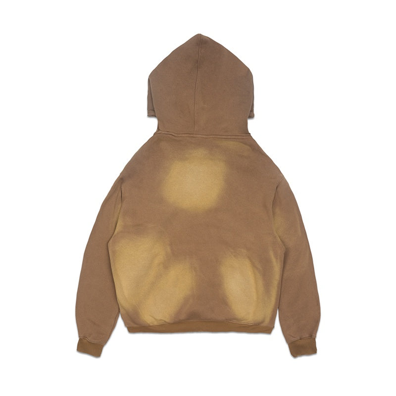 [SMAKER] 100% cotton washed brown hoodie - METAL LOGO WASHED HOODIE IN BROWN