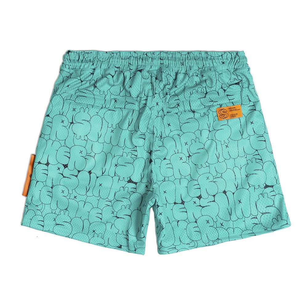 [SMAKER] Men's black mesh shorts - GRAFFITI SHORT IN TURQUOISE