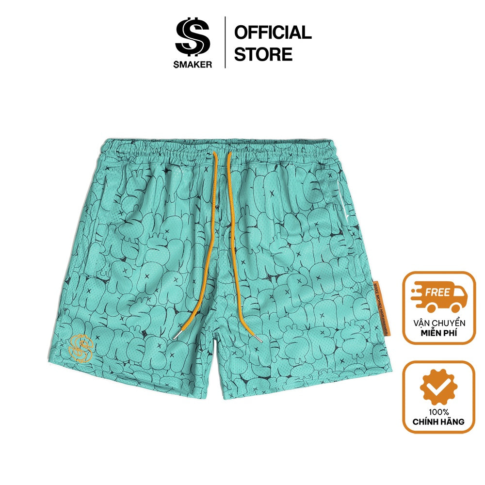 [SMAKER] Men's black mesh shorts - GRAFFITI SHORT IN TURQUOISE