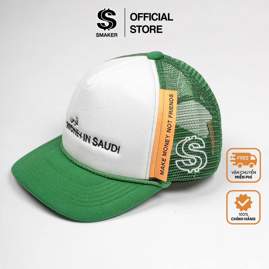 [SMAKER] Nón lưỡi trai cap thêu chữ màu trắng xanh lá - I GOT MONEY IN SAUDI TRUCK HAT IN GREEN