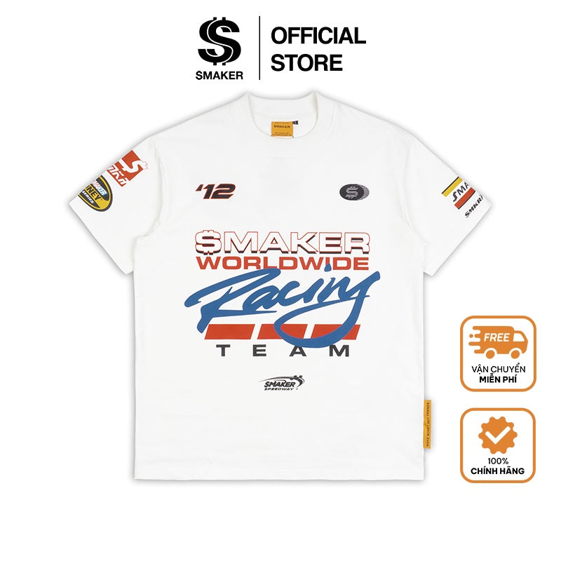 [SMAKER] White 100% cotton racing T-shirt - RACING TEE IN WHITE