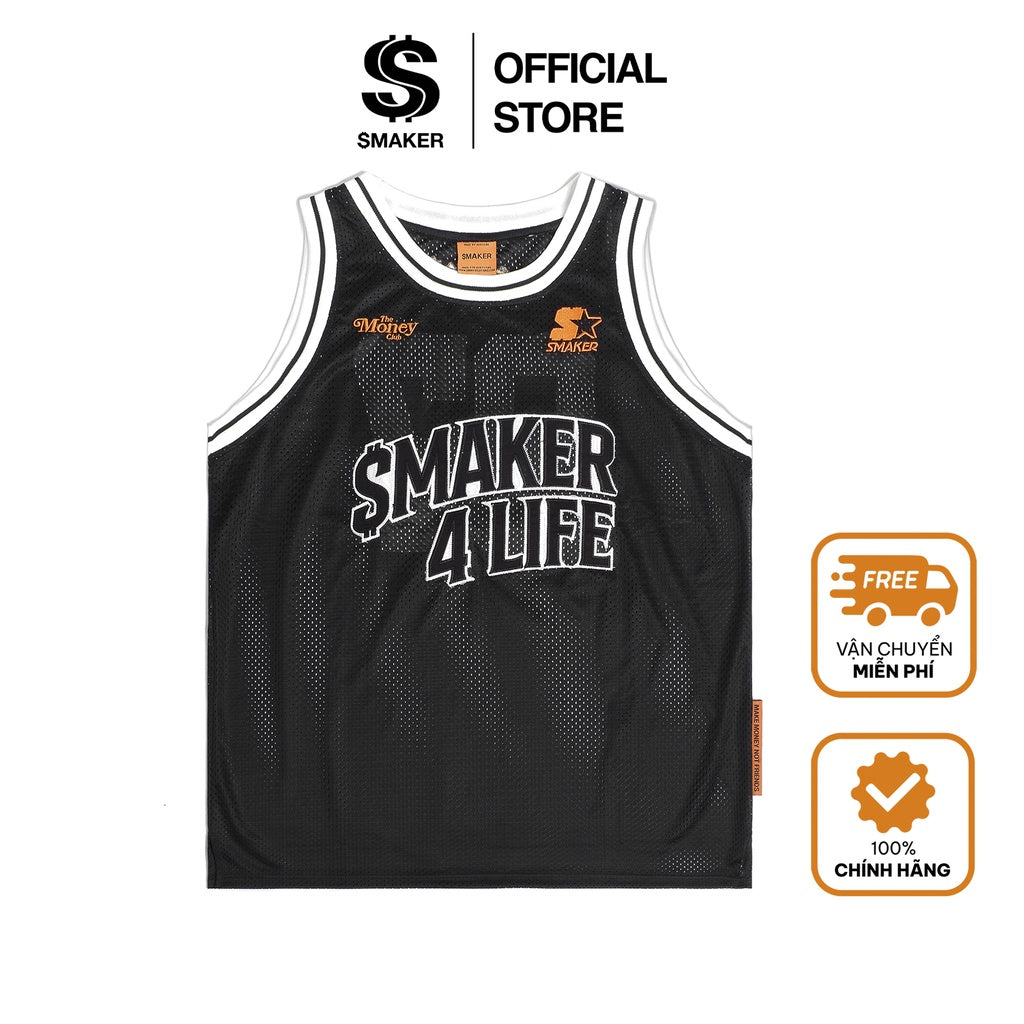 [SMAKER] Black basketball tank top, cool mesh fabric - JERSEY BASKETBALL TEE IN BLACK