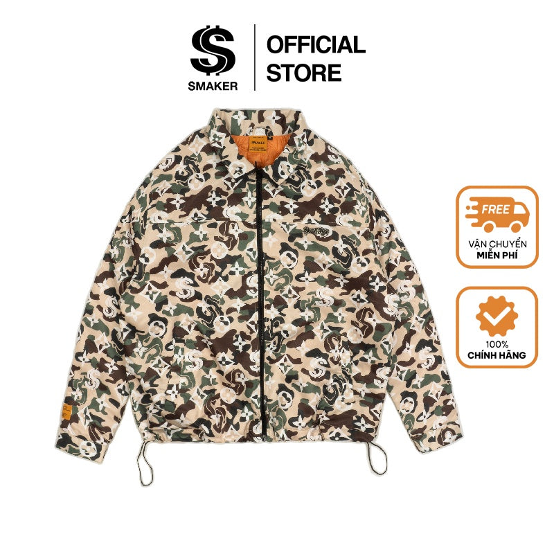 [SMAKER] Áo khoác màu quân đội có chần bông - LOGO CAMO PUFFER JACKET V2