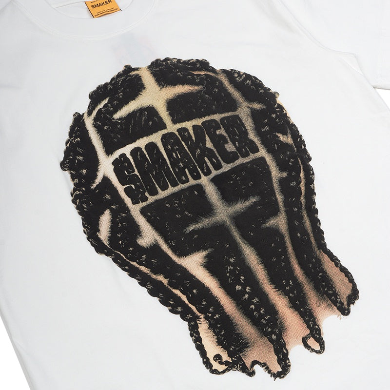 [SMAKER] 100% cotton hairstyle T-shirt - CORNROW TEE LOGO IN WHITE