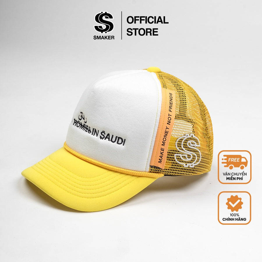 [SMAKER] White and yellow embroidered baseball cap - I GOT MONEY IN SAUDI TRUCK HAT IN YELLOW