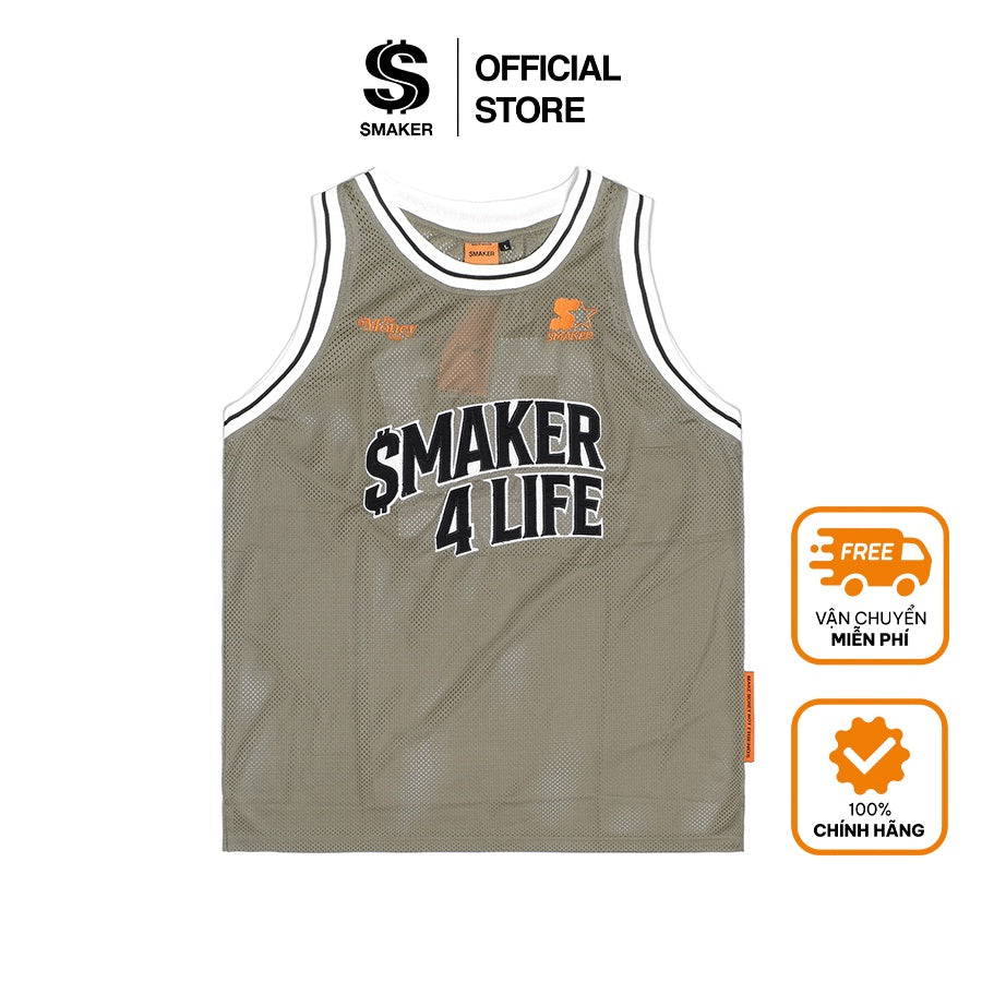 [SMAKER] Moss basketball tank top, cool mesh fabric - JERSEY BASKETBALL TEE IN GRAY