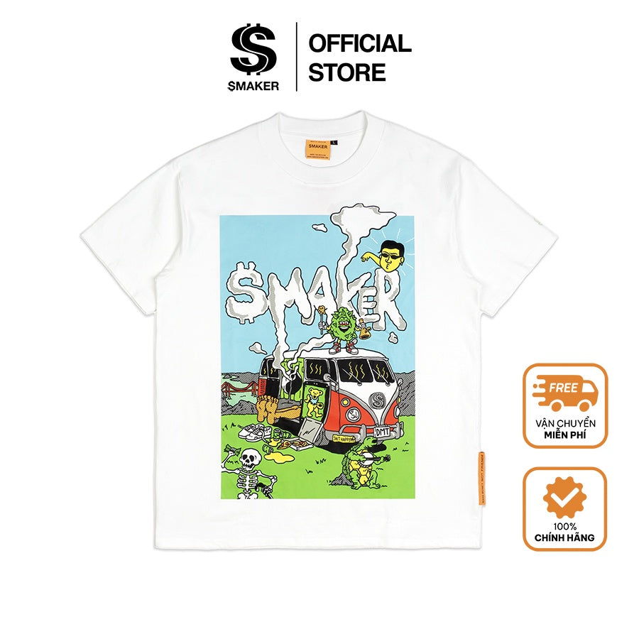 [SMAKER] 100% cotton T-shirt with funny images - 420 PICNIC TEE IN WHITE