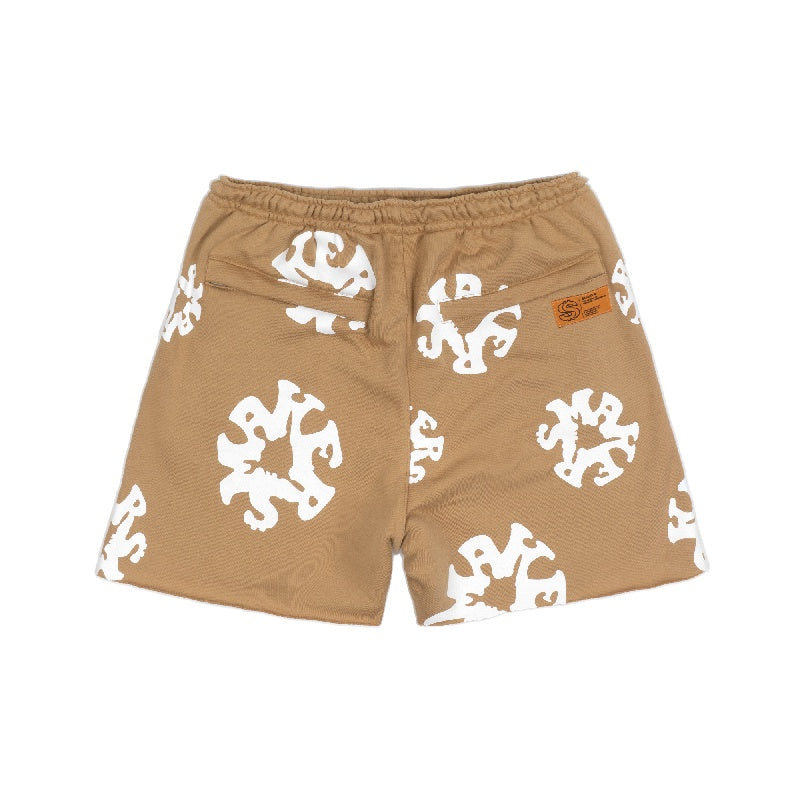 [SMAKER] Brown felt 100% cotton shorts - FLORAL LOGO SHORTS IN BROWN