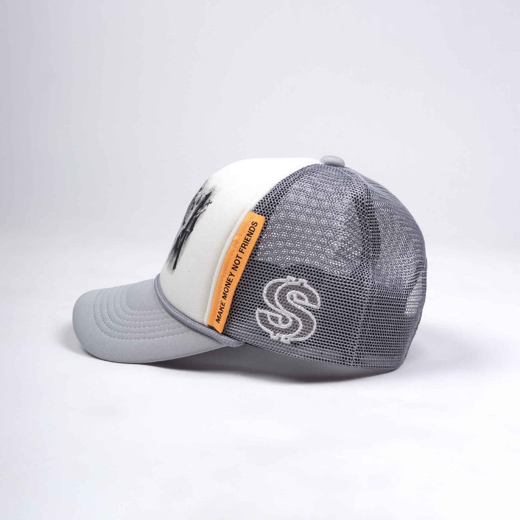 [SMAKER] Nón mũ lưỡi trai cap màu trắng in hình - $MAKER $TUDIO 2 TRUCK HAT IN GREY