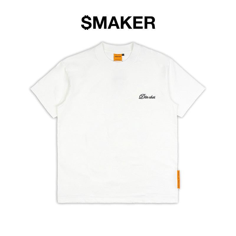 [SMAKER] Unisex men's and women's 100% cotton embroidered T-shirt - PLAYERS EMBROIDERED LOGO TEE IN WHITE