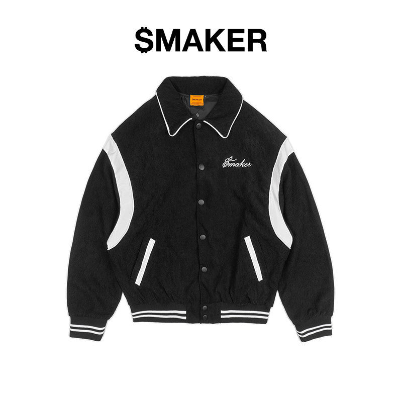 [SMAKER] Black velvet bomber jacket - $MAKER CORDUROY VARSITY IN BLACK