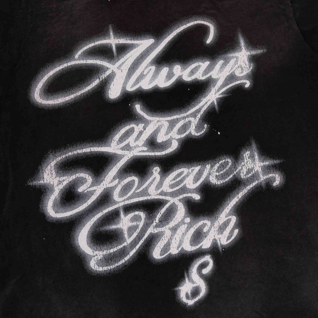 [SMAKER] Áo thun đen in chữ vải 100% cotton washed - ALWAYS N FOREVER RICH SHORT SLEEVES WASHED TEE IN BLACK
