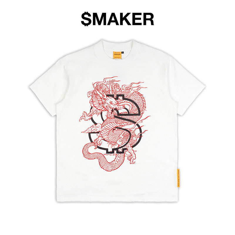 [SMAKER] 100% cotton men's and women's unisex dragon shirt Giap Thin - YEAR OF THE DRAGON TEE IN WHITE