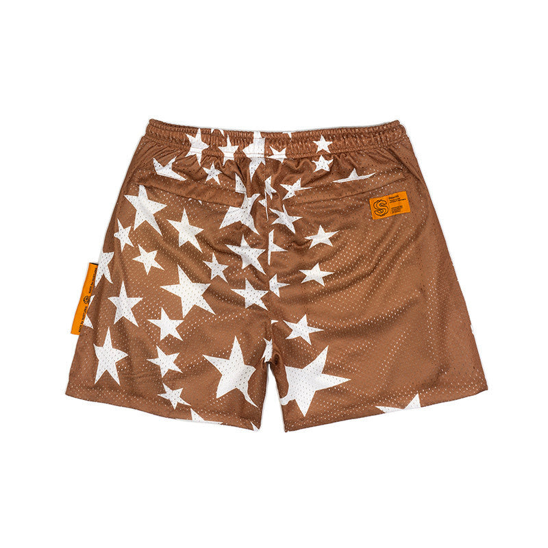 [SMAKER] Quần đùi vải lưới mesh hình ngôi sao màu nâu - STARS MESH SHORT IN BROWN