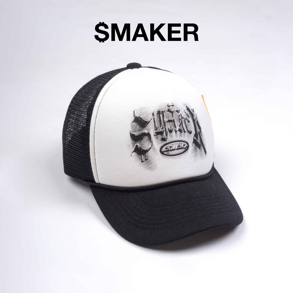 [SMAKER] Nón mũ lưỡi trai cap màu trắng in hình - $MAKER $TUDIO 2 TRUCK HAT IN BLACK