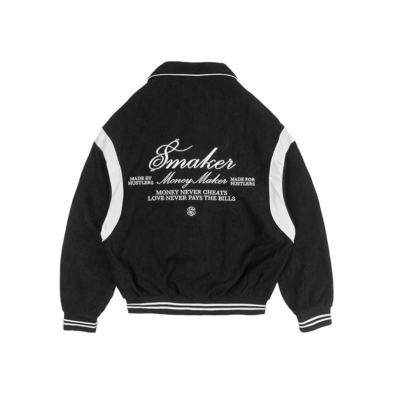 [SMAKER] Black velvet bomber jacket - $MAKER CORDUROY VARSITY IN BLACK